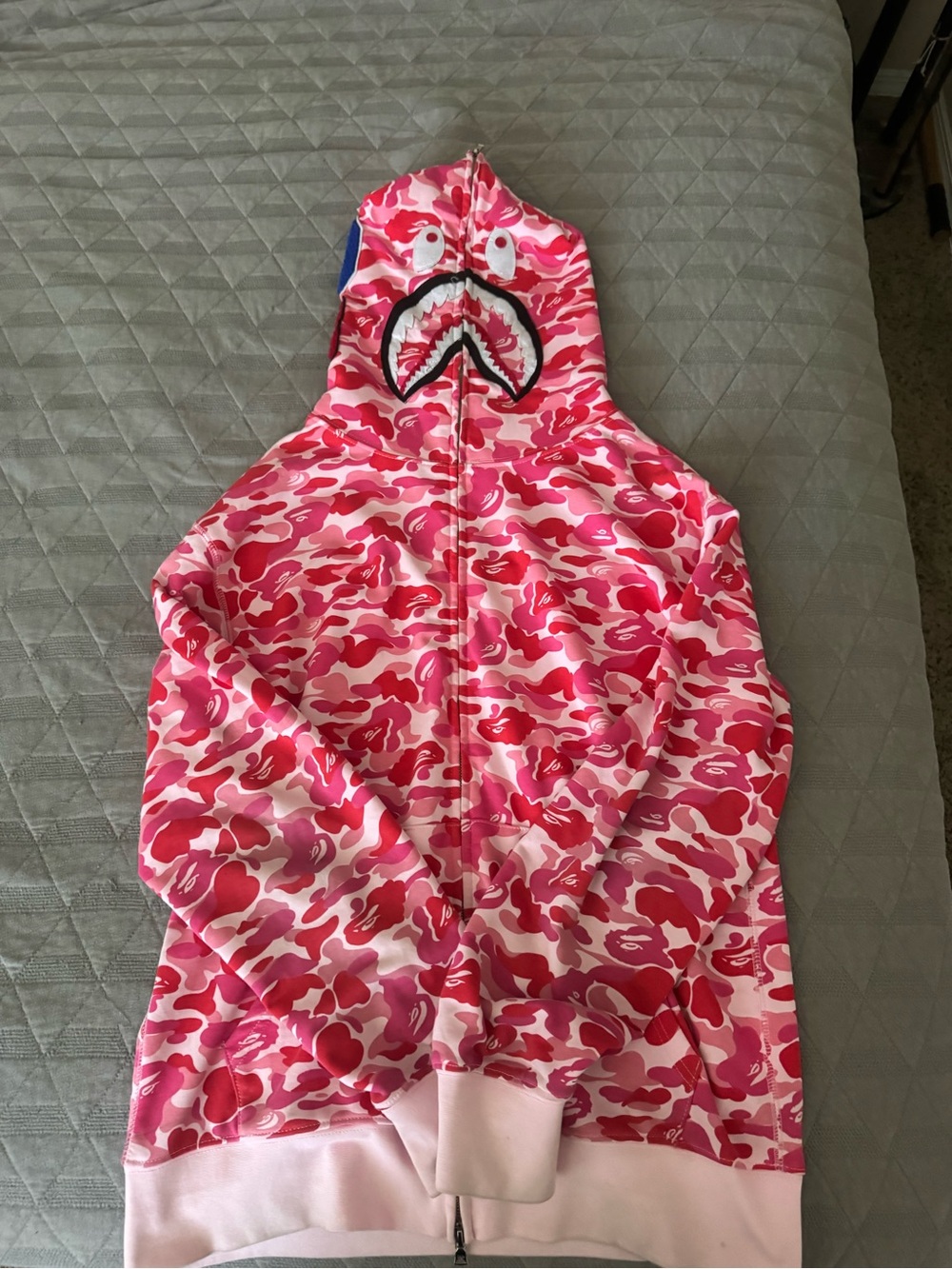 Bape Pink Red Shark Camo Zip Hoodie